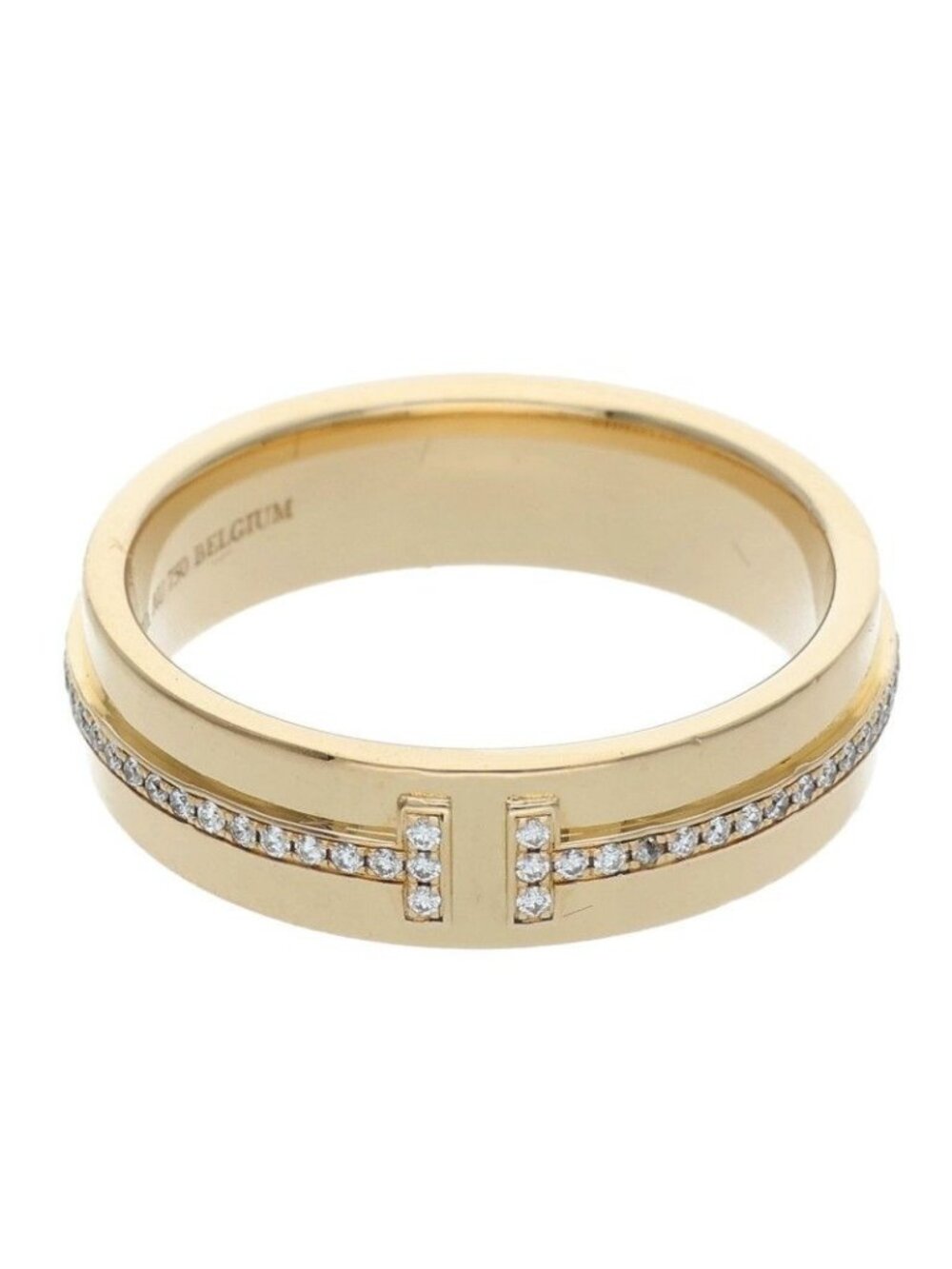 Tiffany & Co T 18k Yellow Gold Wide Diamond Ring